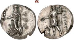 DIE SAMMLUNG DR. KAYA SAYAR, TEIL I - LYKIEN, PAMPHYLIEN UND KILIKIEN PAMPHYLIA. SIDE. AR-Stater, 380/360 v. Chr.; 10,83 g. Athena Parthenos steht l., davor Schlange//Apollo steht l. mit Patera und la