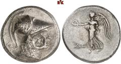 DIE SAMMLUNG DR. KAYA SAYAR, TEIL I - LYKIEN, PAMPHYLIEN UND KILIKIEN PAMPHYLIA. SIDE. AR-Tetradrachme, 205/190 v. Chr., Magistrat Dei(...); 16,13 g. Athenakopf r. mit korinthischem Helm, darauf runde