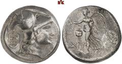 DIE SAMMLUNG DR. KAYA SAYAR, TEIL I - LYKIEN, PAMPHYLIEN UND KILIKIEN PAMPHYLIA. SIDE. AR-Tetradrachme, 205/190 v. Chr., Magistrat Chry(...); 16,18 g. Athenakopf r. mit korinthischem Helm, darauf rund
