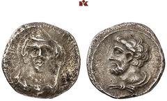 DIE SAMMLUNG DR. KAYA SAYAR, TEIL I - LYKIEN, PAMPHYLIEN UND KILIKIEN CILICIA. UNBESTIMMTE MÜNZSTÄTTE. AR-Obol, 4. Jahrhundert v. Chr.; 0,63 g. Weibliche Büste v. v. mit Schleier//Drapierte Büste des 