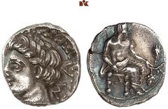 DIE SAMMLUNG DR. KAYA SAYAR, TEIL I - LYKIEN, PAMPHYLIEN UND KILIKIEN CILICIA. MALLOS. AR-Obol, 4. Jahrhundert v. Chr.; 0,74 g. Apollokopf(?) l., dahinter M-A//Baaltars sitzt r. mit Zepter, Weintraube