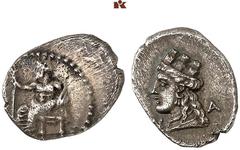 DIE SAMMLUNG DR. KAYA SAYAR, TEIL I - LYKIEN, PAMPHYLIEN UND KILIKIEN CILICIA. NAGIDOS. AR-Obol, 420/380 v. Chr.; 0,85 g. Baal sitzt l.//Aphroditekopf l. mit Mauerkrone. Göktürk 5; SNG France 2, -; SN