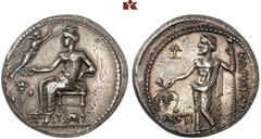 DIE SAMMLUNG DR. KAYA SAYAR, TEIL I - LYKIEN, PAMPHYLIEN UND KILIKIEN CILICIA. NAGIDOS. AR-Stater, 350/333 v. Chr.; 9,91 g. Aphrodite sitzt l. mit Patera, von Nike bekränzt, unter dem Thron Maus, l. R