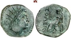 DIE SAMMLUNG DR. KAYA SAYAR, TEIL I - LYKIEN, PAMPHYLIEN UND KILIKIEN CILICIA. SOLOI. Æs, 2./1. Jahrhundert v. Chr.; 6,89 g. Helioskopf r., dahinter Monogramm//Athena Nikephoros sitzt l. SNG France 2,