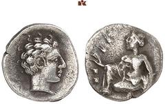 DIE SAMMLUNG DR. KAYA SAYAR, TEIL I - LYKIEN, PAMPHYLIEN UND KILIKIEN CILICIA. TARSOS. Tiribazos, 388-380. AR-Obol; 0,40 g. Jünglingskopf r.//Mädchen sitzt l. und wirft Astragaloi. Göktürk 17; SNG Fra