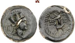 DIE SAMMLUNG DR. KAYA SAYAR, TEIL I - LYKIEN, PAMPHYLIEN UND KILIKIEN CILICIA. TARSOS. Æs, 174/164 v. Chr.; 5,12 g. Tychekopf r. mit Mauerkrone//Sandas geht l., davor gehörnter Löwe. SNG France 2, -; 