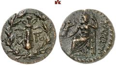 DIE SAMMLUNG DR. KAYA SAYAR, TEIL I - LYKIEN, PAMPHYLIEN UND KILIKIEN CILICIA. TARSOS. Æs, nach 164 v. Chr.; 4,32 g. In Kranz: Keule//Zeus Nikephoros sitzt l. SNG France 2, 1358 ff.; SNG Levante 976. 