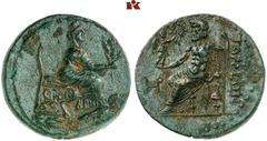 DIE SAMMLUNG DR. KAYA SAYAR, TEIL I - LYKIEN, PAMPHYLIEN UND KILIKIEN CILICIA. TARSOS. Æs, frühes 1. Jahrhundert v. Chr.; 13,63 g. Tyche thront r. mit Zweig, unten schwimmt Flußgott Kydnos r.//Zeus Ni