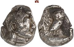 MÜNZEN DER ANTIKEN WELT AUS DIVERSEM BESITZ GRIECHISCHE MÜNZEN. ATTICA. ATHEN. AR-Tetradrachme, 500/480 v. Chr.; 17,37 g. Athenakopf r. mit attischem Helm//In Incusum: Eule steht r., dahinter Olivenzw