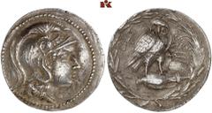 MÜNZEN DER ANTIKEN WELT AUS DIVERSEM BESITZ GRIECHISCHE MÜNZEN. ATTICA. ATHEN. AR-Tetradrachme, 147/146 v. Chr.; 16,76 g. Athenakopf r. mit attischem Helm//In Kranz: Eule auf Amphore mit Ι v. v., r. D