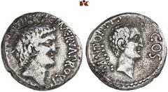 MÜNZEN DER ANTIKEN WELT AUS DIVERSEM BESITZ RÖMISCHE MÜNZEN. IMPERATORISCHE PRÄGUNGEN. Marcus Antonius, † 30 v. Chr. - und Lucius Antonius. AR-Denar, 41 v. Chr., Ephesos, M. Cocceius Nerva; 3,43 g. Be