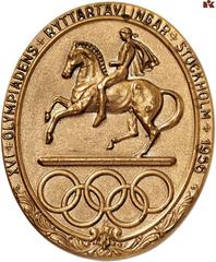 MEDAILLEN OLYMPIADE. STOCKHOLM, XVI. OLYMPIADE 1956. Einseitige Bronzemedaille 1956, von J. Sjösvärd, für die Teilnehmer der Reiter-Olympiade vom 10.-17. Juni. Antiker griechichscher Reiter l., darunt