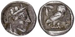 GREEK COINS ATTICA ATHEN. AR-Drachme, um 454/404 v. Chr.; 4,13 g. Athenakopf r. mit attischem Helm//In Incusum: Eule r., dahinter Olivenzweig. Hoover 1631; SNG München 60 ff. Feine dunkle Tönung, sehr