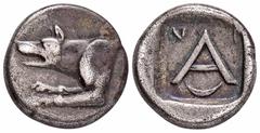 GREEK COINS PELOPONNESUS ARGOLIS. ARGOS. AR-Triobol, 330/270 v. Chr.; 2,6 g. Wolfsprotome l.//In Incusum: A, unten Halbmond. Hoover 667; Slg. BCD 1079. Feine Tönung, fast sehr schön/sehr schön Exempla