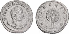 ROMAN COINS MÜNZEN DER RÖMISCHEN KAISERZEIT Valerianus, 253-260 für Diva Mariniana. AR-Antoninian, 254/256, Rom; 3,22 g. DIVE MARINIANAE (sic) Drapierte Büste r. mit Schleier auf Mondsichel//Pfau steh