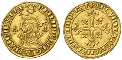 SAMMLUNG FRANKREICH DAS KÖNIGREICH FRANKREICH DIE KAPETINGER (LES CAPETIENS) KönigPhilippe IV, le Bel, 1285-1314 Florin d'or "à la Reine" o. J. (1305). 4,73 g. Der gekrönte König sitzt v. v. auf curul