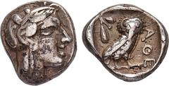 GREEK COINS ATTICA ATHEN. AR-Drachme, um 454/404 v. Chr.; 4,24 g. Athenakopf r. mit attischem Helm//In Incusum: Eule r., dahinter Olivenzweig. Hoover 1631; SNG München 60 ff. Dunkle Tönung, fast sehr 