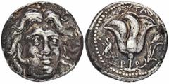 GREEK COINS CARIA RHODOS. AR-Tetradrachme, 230/205 v. Chr., Magistrat Tharsitas; 13,31 g. Helioskopf fast v. v.//Rose, l. Adler auf Fackel. Ashton, The Coinage of Rhodes 215; Hoover 1432; SNG Keckman 