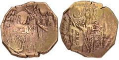 BYZANTINE COINS BYZANZ Johannes V., 1341-1391 mit Anna und Andronikos III. AV-Hyperpyron, 1341/1347, Constantinopolis; 3,09 g. Andronikos III. kniet vor Christus//Anna und Johannes V. stehen v. v. DOC