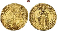 EUROPEAN COINS AND MEDALS NIEDERLANDE, GELDERN Herzogtum. Reinhold IV. von Jülich, (1394)-1402-1423. Goldgulden (Florin d'or) / St. Jansgoudgulden o. J. Arnheim. 3.49 g. Fünf Wappenschilde ins Kreuz g
