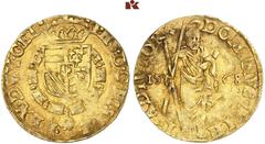 EUROPEAN COINS AND MEDALS NIEDERLANDE, GELDERN Herzogtum. Philipp II. von Spanien, 1555-1598. Florin d'or de Bourgogne (Bourgondische Goudgulden) 1568, Nijmegen. 3.29 g. Münzzeichen Kreuz von Geldern.