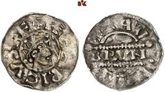 EUROPEAN COINS AND MEDALS NIEDERLANDE, FRIESLAND Grafschaft. Bruno III. 1038-1057. Denar (Denier of Penning), Stavoren, mit Titel Heinrichs III. 0,74 g. ‰ HEINRÛICVSÛRE Gekrönter Kopf r. mit Zepter//S