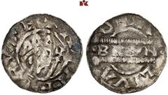 EUROPEAN COINS AND MEDALS NIEDERLANDE, FRIESLAND Grafschaft. Bruno III. 1038-1057. Denar (Denier of Penning), Leeuwarden, mit Titel Heinrichs III. 0,66 g. ‰ HENRICVSRE Gekrönter Kopf r. mit Zepter//Un