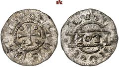 EUROPEAN COINS AND MEDALS NIEDERLANDE, FRIESLAND Grafschaft. Egbert I. 1057-1068. Denar (Denier of Penning), Dokkum. 0.69 g. ‰ ECBERTVS Kreuz, in den Winkeln je eine Kugel//Û yOTA Û zwischen zwei Lini