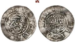 EUROPEAN COINS AND MEDALS NIEDERLANDE, FRIESLAND Grafschaft. Egbert II. 1068-1090. Denar (Denier of Penning), Westeremden (Emninghem). 0.80 g. ‰ ECBERTVSI Gekröntes, bärtiges Brustbild v. v.//EMNIGHEM