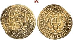 EUROPEAN COINS AND MEDALS NIEDERLANDE, DEVENTER Stadt. Goldgulden (Florin d'or) / Lebuinusgoudgulden o. J. (1498), mit Titel Maximilians. 3,30 g. Lebuingoldgulden. Der heilige Lebuin mit Kreuzfahne th