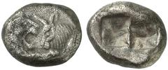 GRIECHISCHE MÜNZEN LYDIA Kroisos, 561-546 v. Chr AR-1/2 Stater, Sardeis; 5,12 g. Löwen- und Stierprotome einander gegenüber //Zwei Incusa. SNG v. Aulock vergl. 2877 ff. Sehr schön Kroisos, der Sohn de