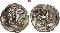 Druckrey Collection: GREEK COINS MACEDONIA KÖNIGREICH. Philippos II. 359-336 v. Chr. AR-Tetradrachme, posthum, 323/315 v. Chr. Amphipolis; 14.41 g. Zeuskopf r. mit Lorbeerkranz//Reiter r. mit Zweig, u