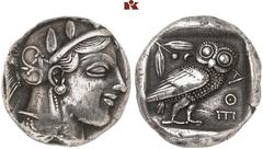 Druckrey Collection: GREEK COINS ATTICA ATHEN. AR-Tetradrachme, um 450 v. Chr.; 16.78 g. Athenakopf r. mit attischem Helm//In Incusum: Eule r. dahinter Olivenzweig. Flament Gruppe V; Starr Gruppe V; H