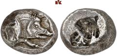 Druckrey Collection: GREEK COINS LYCIA Prä- und protodynastische Prägungen. AR-Stater, 500/480 v. Chr. unbestimmte Münzstätte; 9.51 g. Eberprotome r.//Grob unterteiltes Incusum. Müseler II, 6 f; Lathe