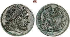 Druckrey Collection: GREEK COINS AEGYPTUS Ptolemaios II. 285-246 v. Chr. Æ-Obol (?), 264/263 v. Chr. unbekannte sizilische Münzstätte; 17.70 g. Zeuskopf r. mit Lorbeerkranz//Adler steht l. auf Blitz, 