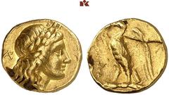 GREEK COINS CALABRIA TARENT. AV-Triobol, 276/272 v. Chr.; 2.11 g. Apollokopf r. mit Lorbeerkranz//Adler steht l. auf Blitz. Fischer-Bossert G 60; Ravel, Vlasto 51; Rutter, Historia Numorum 986; Hoover