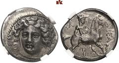 GREEK COINS THESSALIA LARISSA. AR-Drachme, 369/360 v. Chr.; 6.02 g. Nymphenkopf fast v. v.//Thessalos steht r. hinter Pferd. Herrmann vergl. Tf. VI, 8; Lorber in SNR 79 6; Slg. BCD 291; Hoover 443. Fe