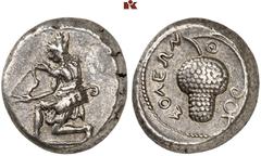 GREEK COINS CILICIA SOLOI. AR-Stater, um 430/420 v. Chr.; 10.66 g. Amazone oder Göttin (Ishtar/Shawushka?) kniet l. mit Bogen und Köcher//In Incusum: Weintraube, r. Ankh. Brindley, James C. A Note on 