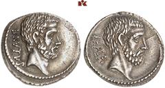 ROMAN COINS MÜNZEN DER RÖMISCHEN REPUBLIK AR-Denar, 54 v. Chr. Rom, M. Junius Brutus; 3,60 g. Kopf des L. Junius Brutus r.//Kopf des C. Servilius Ahala r. Bab. 30; BMC 3864; Crawf. 433/2; Syd. 907. Fe