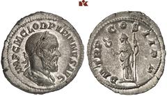 ROMAN COINS MÜNZEN DER RÖMISCHEN KAISERZEIT Pupienus, 238. AR-Denar, Rom; 3.05 g. Drapierte Büste r. mit Lorbeerkranz//Felicitas steht l. mit Caduceus und Zepter. BMC 52; Coh. 26; RIC 6. Vorzüglich-St