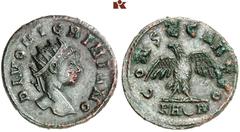 ROMAN COINS MÜNZEN DER RÖMISCHEN KAISERZEIT Carinus, 283-285 für Divus Nigrinianus. Æ-Antoninian, Rom; 3.42 g. Kopf r. mit Strahlenbinde//Adler steht v. v. Kopf l. Coh. 2; RIC 472. RR Dunkelgrüne Pati
