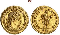 ROMAN COINS MÜNZEN DER RÖMISCHEN KAISERZEIT Constantinus I. 306-337. AV-Tremissis zu 1 1/2 Scripula, 310 (?), Treveri; 1.70 g. Gepanzerte Büste r. mit Lorbeerkranz//Kaiser steht r. mit Speer und Globu