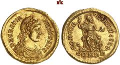 ROMAN COINS MÜNZEN DER RÖMISCHEN KAISERZEIT Gratianus, 367-383. AV-Solidus, 378/383, Constantinopolis, 6. Offizin; 4.50 g. Drapierte Büste r. mit Rosettendiadem//Constantinopolis sitzt v. v. mit Zepte