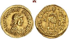 ROMAN COINS MÜNZEN DER RÖMISCHEN KAISERZEIT Libius Severus, 461-465. AV-Solidus, Mediolanum; 4.28 g. Drapierte Büste r. mit Rosettendiadem//Kaiser steht v. v. mit Kreuz und Victoria auf Globus, Fuß au