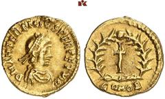 ROMAN COINS MÜNZEN DER RÖMISCHEN KAISERZEIT Anthemius, 467-472. AV-Tremissis, Mediolanum; 1.43 g. Drapierte Büste r. mit Perldiadem//Kreuz in Kranz. RIC 2902. R Sehr schön Exemplar der Auktion Fritz R