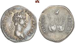 ROMAN COINS MÜNZEN DER RÖMISCHEN KAISERZEIT Nerva, 96-98. AR-Drachme, 97, Lycia; 3,27 g. Kopf r. mit Lorbeerkranz//Zwei Lyren, oben Eule. RPC 2673. Feine Tönung, winz. Kratzer, gutes sehr schön/sehr s