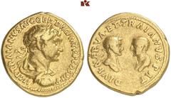 ROMAN COINS MÜNZEN DER RÖMISCHEN KAISERZEIT Traianus, 98-117 mit Divus Nerva und Divus Traianus Pater. AV-Aureus, 112/113, Rom; 7,14 g. Drapierte Büste r. mit Lorbeerkranz//Beider Büsten einander gege