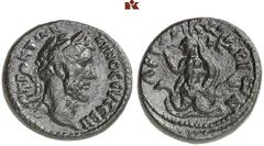 ROMAN COINS MÜNZEN DER RÖMISCHEN KAISERZEIT Antoninus I. Pius, 138-161. Æs, Argos (Argolis); 5,62 g. Kopf r. mit Lorbeerkranz//Triton v. v., Kopf l., in der Rechten unbestimmtes Objekt, dahinter Baum 
