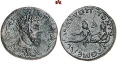 ROMAN COINS MÜNZEN DER RÖMISCHEN KAISERZEIT Pertinax, 193. Æs, Tomis (Moesia inferior); 10,8 g. Drapierte Büste r. mit Lorbeerkranz//Dioskuren lagern l. mit Patera, zwischen ihnen Δ. AMNG 2729; Varban