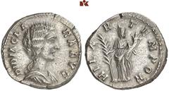 ROMAN COINS MÜNZEN DER RÖMISCHEN KAISERZEIT Didius Julianus, 193 für Didia Clara. AR-Denar, Rom; 2,79 g. Drapierte Büste r.//Hilaritas steht l. mit Palmzweig und Füllhorn. BMC 14; Coh. 3; RIC 10. RR P